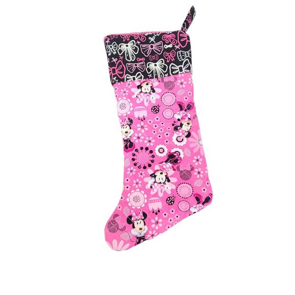 DISNEY MINNIE MOUSE HANDMADE CHRISTMAS STOCKINGS PINK QUILTED GIRL HOLIDAY - Picture 4 of 9